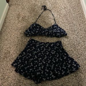 Navy blue paisley two piece set